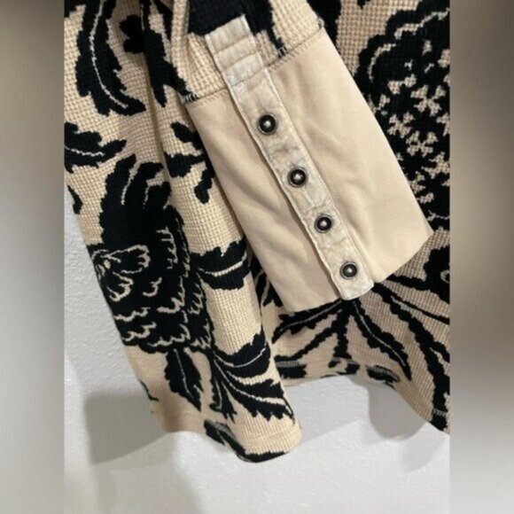 Sundance Floral Casual Preppy Thermal Cotton Top Boho Women’s Neutral - Picture 4 of 7